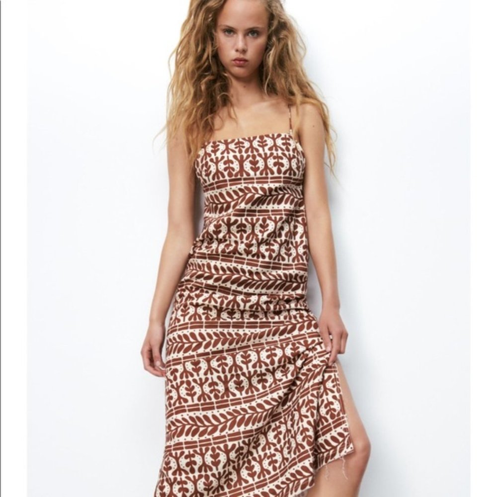 NWT ZARA PRINTED LINEN BLEND DRESS